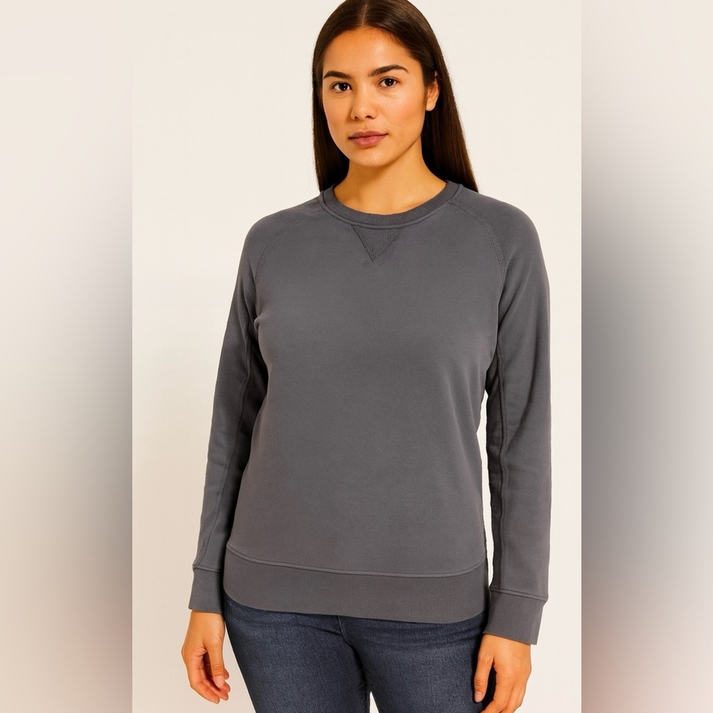 Pact Organic Cotton Blue Gray Crew Neck Sweatshirt Sustainable Minimalist Small